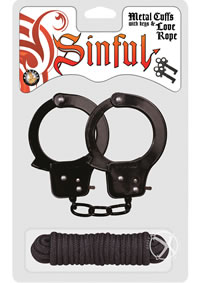 Sinful Metal Cuffs W/keys Love Rope Blac