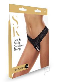 Sk Lace and Pearls Crotchles Thong Blk M/l