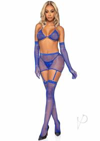 Rhinestone Garter/bikini 5pc Os Blue