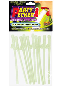Party Pecker Glow N Dark Straws 10pk