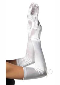 Extra Long Satin Gloves Os White