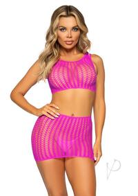 Crochet Tank Top/mini Skirt 2pc Os Pink