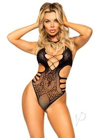 Seamless Lace Strappy Bodysuit Os Blk